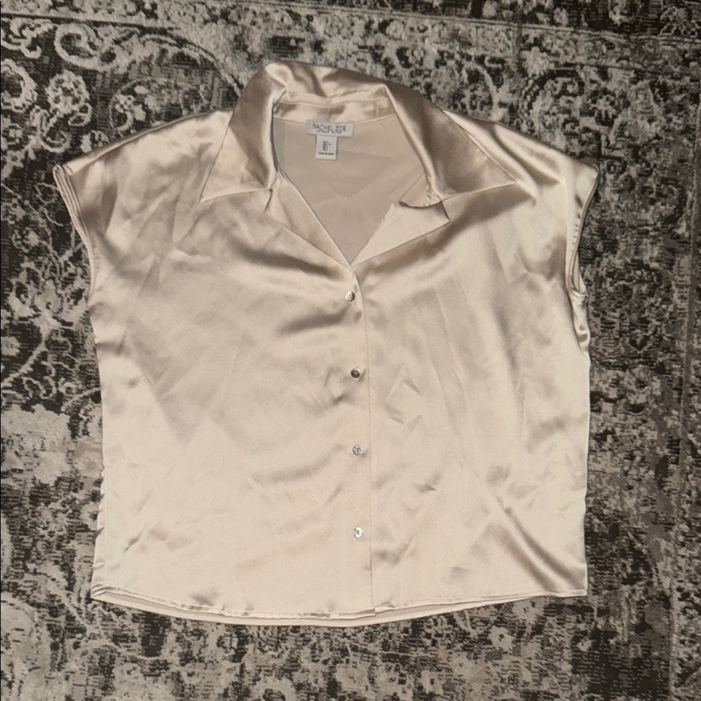 Satin Cream Button-Up Tank Top